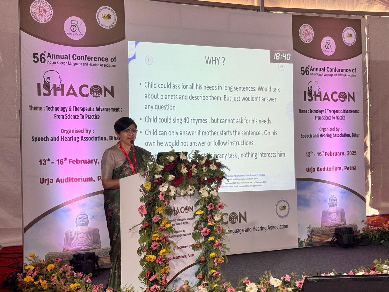 Read more about the article Ms.Radhika Poovayya, Director and Principal of Samvaad Institute was one of the resource person in ISHACON 2025 held at Patna, Bihar on 14th February 2025 and gave a talk on ” ABA for Speech Language Pathologists” and did a poster presentation ” Benefits of Skinners Analysis in Assessment and Treatment for Children with ASD”.